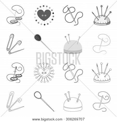 Vector Design Of Pin And Sewing Icon. Set Of Pin And Sketch Stock Vector Illustration.