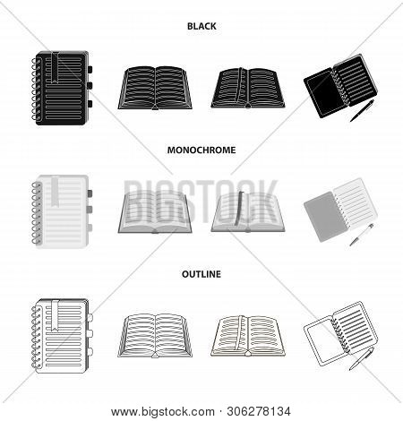 Vector Illustration Of Book And Open Icon. Set Of Book And Pencil Stock Symbol For Web.