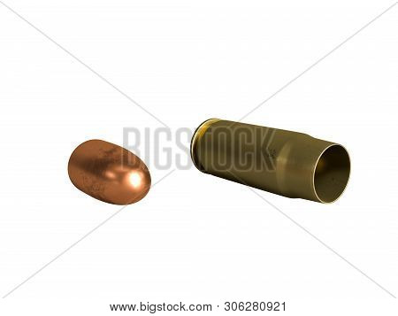Pistol Cartridge 7.62x23 Mm, Russian And Soviet Army, Isolated. 3d Rendering