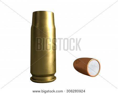 Pistol Cartridge 7.62x23 Mm, Russian And Soviet Army, Isolated. 3d Rendering