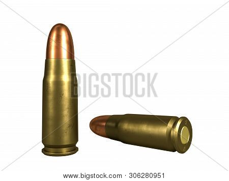 Pistol Cartridge 7.62x23 Mm, Russian And Soviet Army, Isolated. 3d Rendering