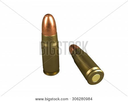 Pistol Cartridge 7.62x23 Mm, Russian And Soviet Army, Isolated. 3d Rendering