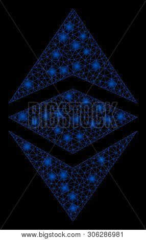 Bright Mesh Ethereum Classic With Glare Effect. Abstract Illuminated Model Of Ethereum Classic Icon.