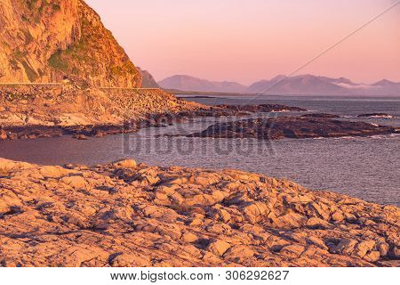Seascape On Andoya Island. Scenic Rocky Coastline, Vesteralen Archipelago, Norway.