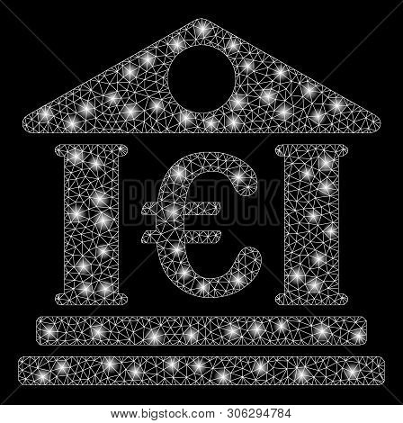 Bright Mesh Euro Bank Building With Glare Effect. Abstract Illuminated Model Of Euro Bank Building I