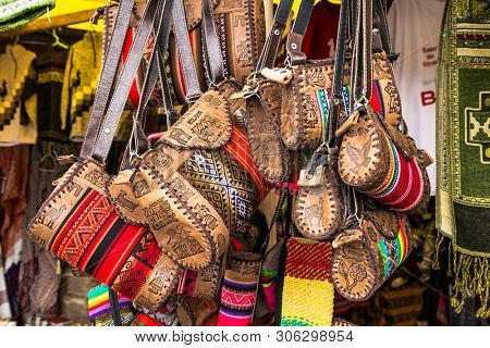 Traditional handcrafts on the market in main street of Uyuni,  Bolivia.
