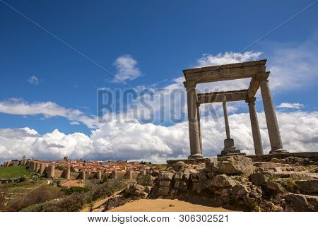 Avila de los Caballeros. The four post, Los cuatro postes. Christian monument in the city of Ãvila, Castile and Leon, Spain