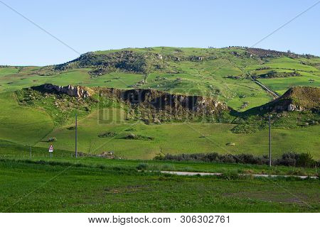 Amazing Green Landscape In Park Of Madonie In Sicily, Italy. Rocks And Mountains, Green Hilly Landsc