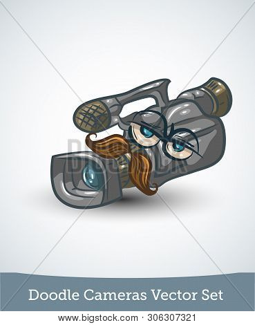 Funny Video Camera Isolated On White Background. Vector