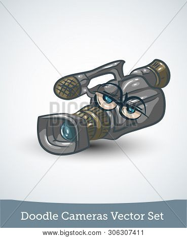 Funny Video Camera Isolated On White Background. Vector
