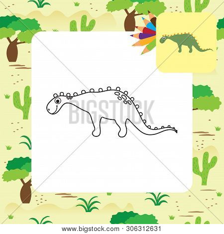 Cute Cartoon Dino Coloring Page. Vector Illustration