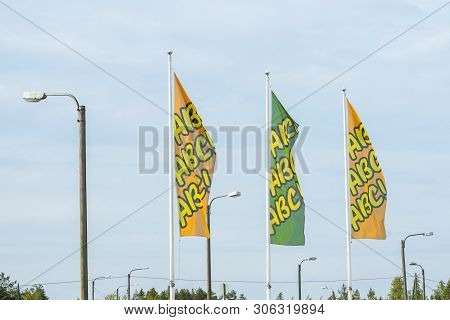 Kouvola, Finland - June 4, 2019: Flags With The Logo Of Abc. Abc Is A Brand Of Automobile Fuels And 