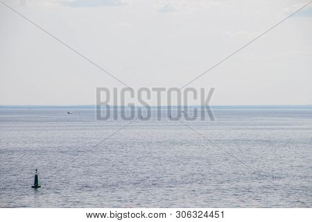 The Gulf Of Finland . Summer Sea In Clear Windless Weather. Sea Without Waves.