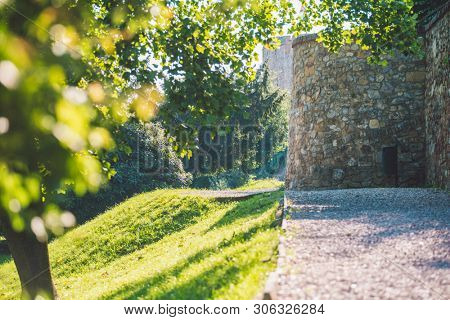 PECS, HUNGARY - JUNE 2019: Barbakan outdoor park in downtown of the city June 2019 in Pecs, Hungary