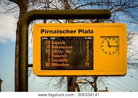 Tram Stop With Sign In Dresden, Saxony