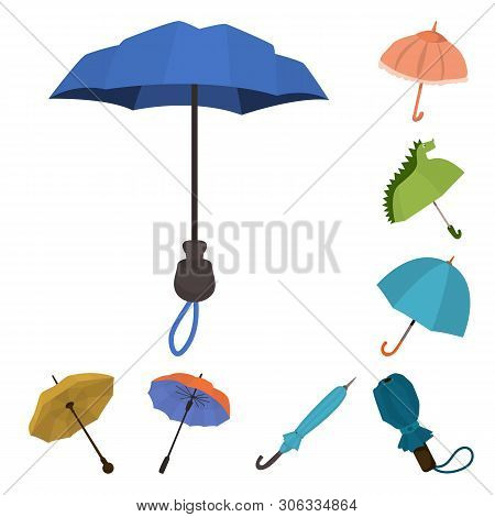 Vector Design Of Umbrella And Rain Sign. Collection Of Umbrella And Weather Vector Icon For Stock.