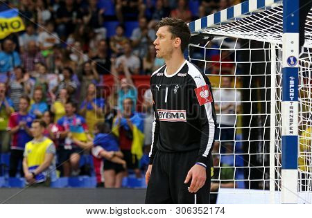 Kyiv, Ukraine - June 12, 2019: Goalkeeper Niklas Landin Jacobsen Of Denmark In Action During The Ehf