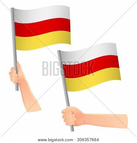 South Ossetia Flag In Hand. Patriotic Background. National Flag Of South Ossetia Vector Illustration