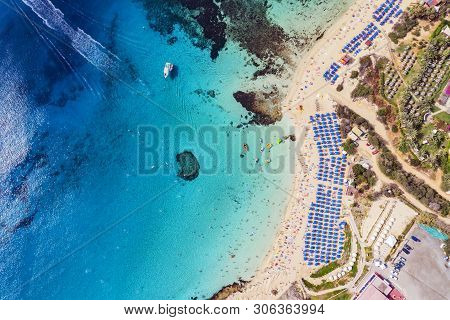 Top View Of The City Of Cyprus And The City Of Ayia Napa. Air View Of The Resort Mediterranean Coast