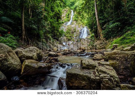Landscape Nature Forest Hill Waterfall. Travel Nature. Travel Relax. Huai Toh Waterfall At Krabi. Tr