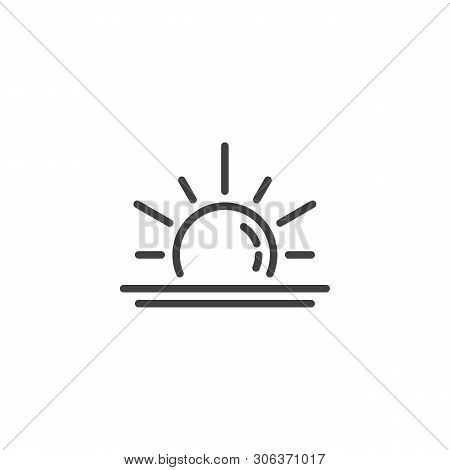 Rising Sun Line Icon. Sunrise Linear Style Sign For Mobile Concept And Web Design. Sun And Sea Water