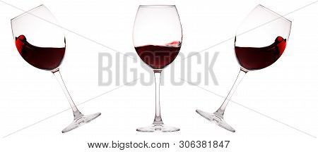 Set Of Glasses With Red Wine. Glass Of Wine, Wine Glass Isolated
