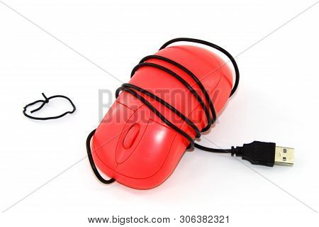 Pink Computer Mouse Wired On Light Background