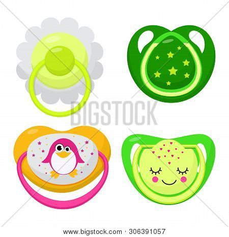 Pacifier Vector Baby Soother Child Nipple And Kids Rubber Nipple Illustration Set Of Cartoon Comfort