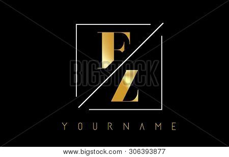 Fz Golden Letter Logo With Cutted And Intersected Design And Square Frame Vector Illustration