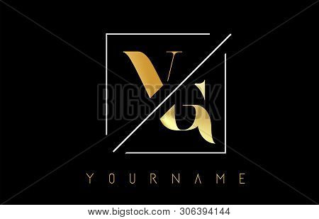 Vg Golden Letter Logo With Cutted And Intersected Design And Square Frame Vector Illustration