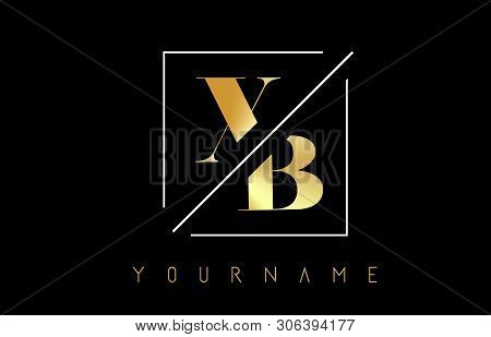 Xb Golden Letter Logo With Cutted And Intersected Design And Square Frame Vector Illustration