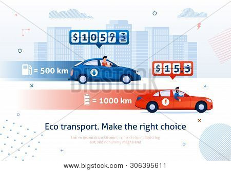 Eco Transport. Make Right Choice. Electric Engine Car Petrol Motor Auto Comparison Vector Illustrati