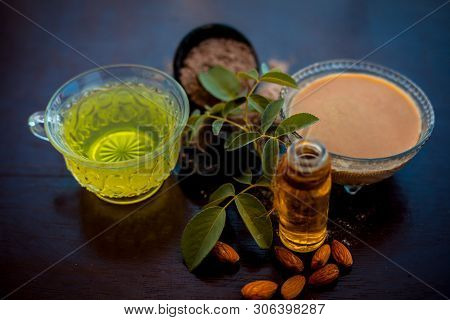 Homemade Hair Conditioner On Wooden Surface Of Devil's Dung Powder Or Hing Powder Well Mixed With Gr