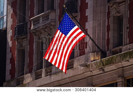 American Flag In Manhattan New York Downtown