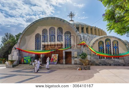 Aksum, Ethiopia, April 27.2019, Famous Cultural Heritage Church Of Our Lady Of Zion In Axum. Ethiopi