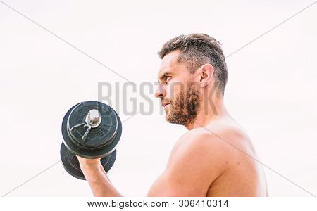 Man Sportsman Weightlifting. Steroids. Fitness And Sport Equipment. Muscular Man Exercising In Morni