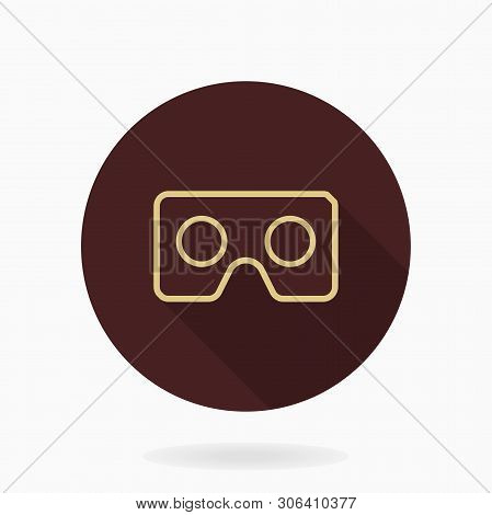 Fine Vector Icon With Golden Vr Logo In Circle. Flat Design With Long Shadow. Virtual Reality Logo