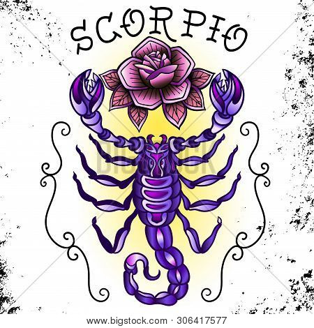 Beautiful Line Art Filigree Zodiac Symbol. Black Sign On Vintage Background. Vector Clipart. Elegant