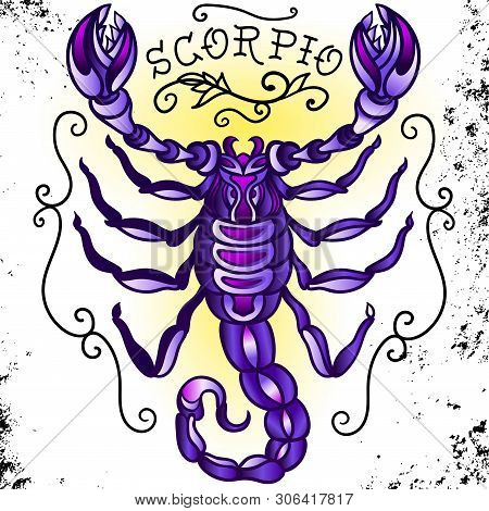 Beautiful Line Art Filigree Zodiac Symbol. Black Sign On Vintage Background. Vector Clipart. Elegant