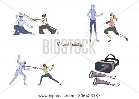 Women In Vr Headsets, Ar Leisure, Fitness Training, Fencing, Video Game, Digital Entertainment, Futu