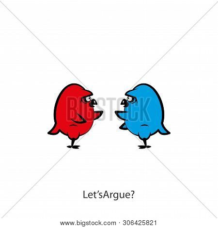 Farm Characters Cartoon Characters. Funny Colored Cool Chicks Stand And Argue. Vector. Conceptual. H