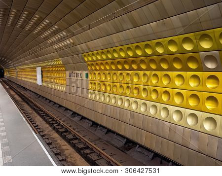Prague, Czech Republic - June 8 2019: Interior Of Mustek Underground Station In Prague, Near Wencesl