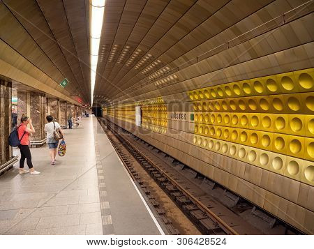 Prague, Czech Republic - June 8 2019: Interior Of Mustek Underground Station In Prague, Near Wencesl