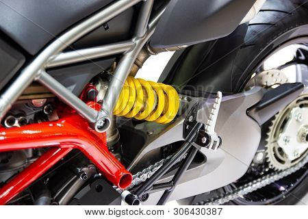 Yellow Shock Absorbers Of Motorcycle For Absorbing Jolts Net Technology Concept New Technology Desig