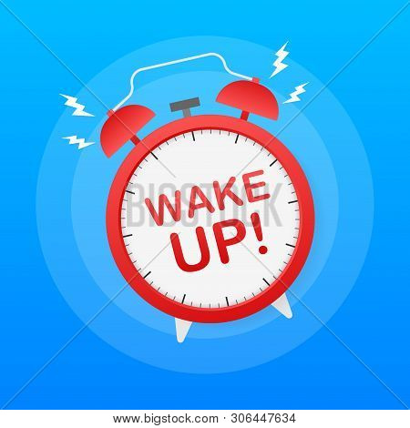 Wake Up Poster With Alarm Clock. Vector Stock Illustration.
