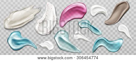 Cream, Scrub Or Gel Smears Swatch Set. Cosmetics Beauty Skin Care Product Strokes Isolated On Transp