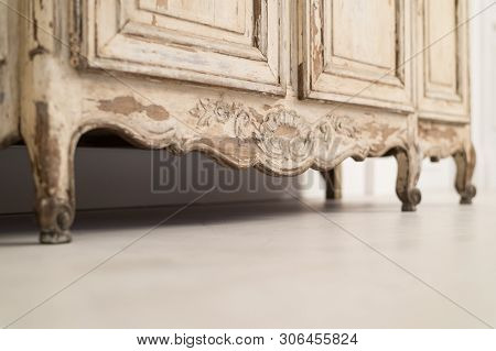 Luxurious Bright Interior With Vintage Chest Of Drawers. Close Up. Selective Focus.