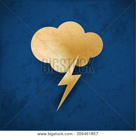 Vintage Weather Icon. Cloud Sky With Thunder Storm