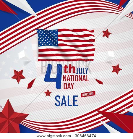4th July Usa Independance Day Banner With American Flag Vector Template