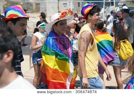 The Annual Parade Lgbt. Gay And Lesbians Walking In The Gay Pride Parade. Parade Of Tolerance. Rainb